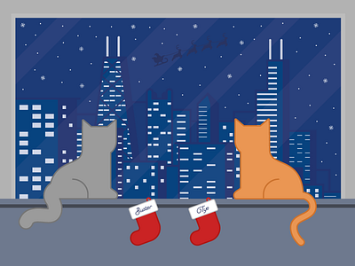 Chicago Christmas Cats 🐱🎅🏻 cat chicago christmas illustration night santa skyline snow stockings