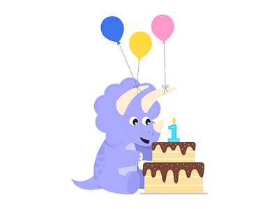 Party Triceratops! balloons birthday birthday cake cake cute dinosaur design dinosaur illustration party triceratops vector