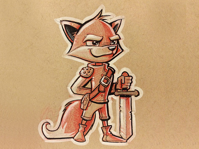 Fox character design drawing fox illustration ink sword