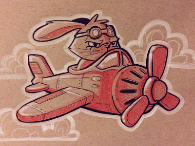 Bunny Pilot art artist bunny character draw drawing illustration illustrator ink plane wip