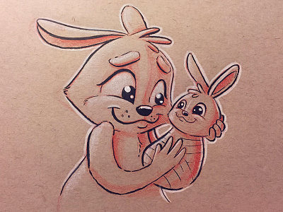 Bunny Mom bunny character design draw drawing happy illustration ink love mom rabit wip