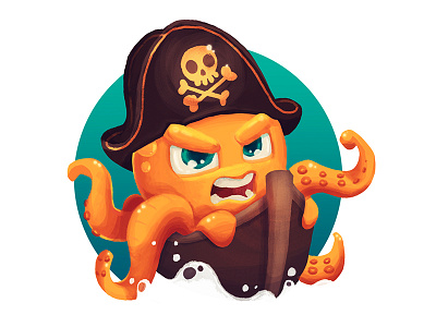 Octopus Sea Captain character design illustration octopus pirate ship