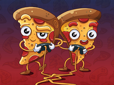 Pizza Gamer Poster character cute design gamer illustration les pizza guys pizza