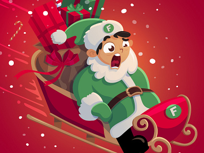 Fern Santa character christmas crash green illustrator santa scared sleigh