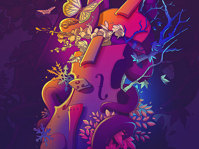 Violin Illustration bright classical concert four seasons glow illustration music poster violin