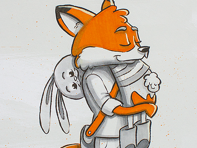 Fox and Bunny brushpen character design illustration inktober inktober2017
