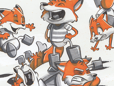 Crazy Fox Family brushpen character design illustration inktober inktober2017 markers