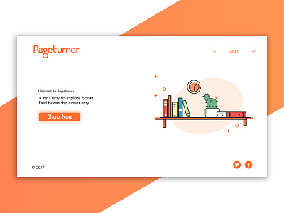 Pageturner Landing Page books clean design illustration landing page lineart minimal simple ui web