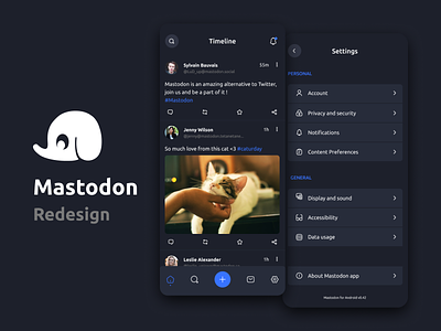 Mastodon App Redesign app concept dark dark theme design figma mastodon mobile app redesign social media ui visual design