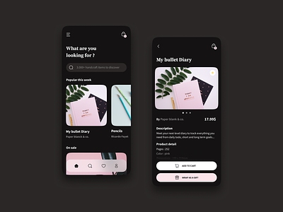 Stationery store app app branding concept daily 100 challenge dark mode darkmode design figma mobile app pink ui user interface visual design