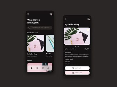 Stationery store app app branding concept daily 100 challenge dark mode darkmode design figma mobile app pink ui user interface visual design