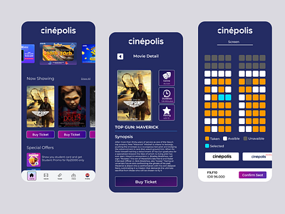 Cinepolis App Remake booking booking app branding cinema cinema app graphic design illustration movie smartphone app ui ux