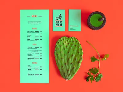 Burro Zebra branding burrito burro cactus cilantro design graphic design logo logo design menu mexican mexican food mexico nopal orange salsa teal typography vector zebra