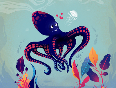 Octopus love 2d art 2d character cartoon drawing illustration love procreate romance