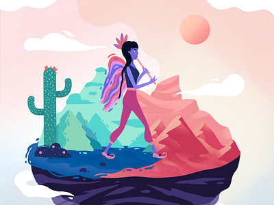 Three Little Worlds cactus character desert drawing fantasy girl graphic design horizon illustration illustrator landscape magic montains procreate spring visual design wings world