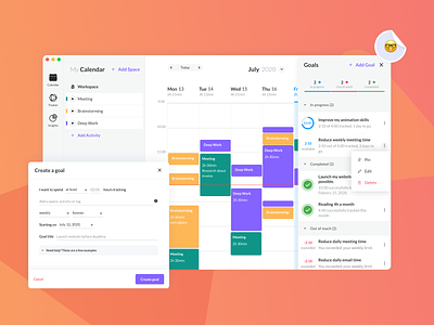 Following goals closely and getting far! 🎉 app desktop app figma goals schedule setting setup time managment tracking ui ux