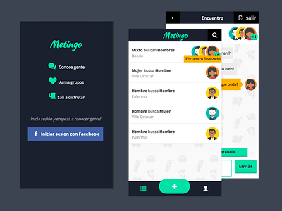 Metingo app avatar badges chat date hackathon ios launch screen list login mobile native