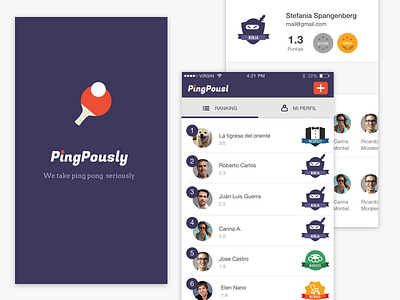 Pingpously App app badges game illustration ios launchscreen logo mobile native ping pong ranking screen