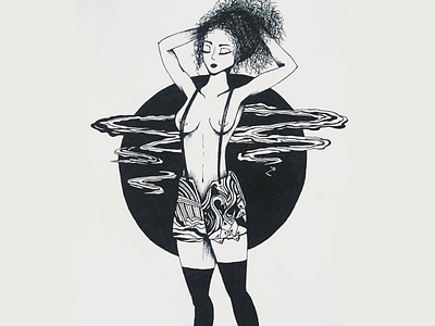 Full Moon art dark design doodle drawing fashion illustration ink japanese pen sketch woman