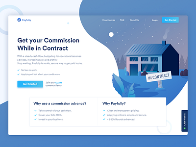 Landing home advance agent commission contract desktop drawing forest home house illustration landing marketing moon night site