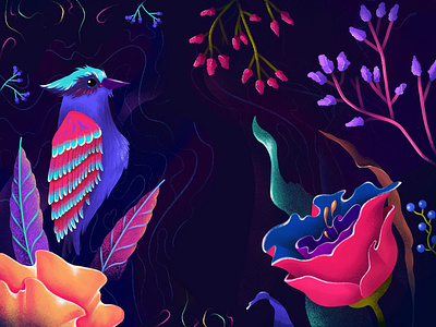 Jungle colorful digital art digital painting drawing fluorescent illustration procreate