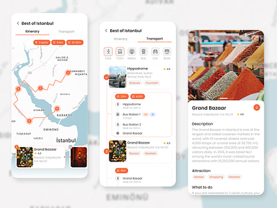 Travel mobile app design | Map interface | Itinerary & transport