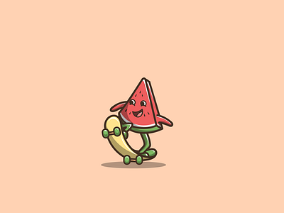 watermelon skateboard cartoon design fruid graphic design icon illustration logo macot skateboard vector waterlemon