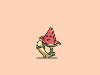 watermelon skateboard cartoon design fruid graphic design icon illustration logo macot skateboard vector waterlemon