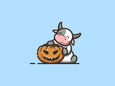 cow with pumpkin halloween branding cartoon cow with cow with pumpkin cow with pumpkin halloween cute design graphic design icon illustration logo nft vector