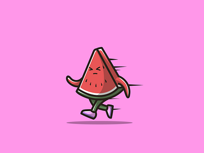 running watermelon cartoon cute design graphic design icon illustration logo mascot nft vector