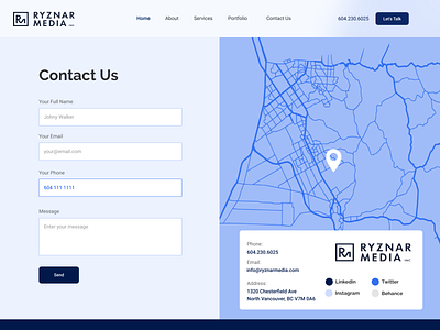 Ryznar Media / Contact Page design ux webdesign websitedesign