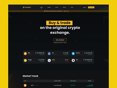 " FINOBIT " Cryptocurrency - Landing page btc crypto cryptocurrency design landing trade ui userinterfade ux