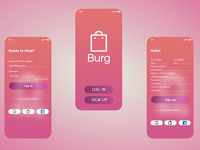 Log in and Sign up pages for Burg dailyui design graphic design logo typography ui