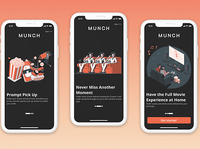 Onboarding Screens for Munch branding design illustration mobile typography ui