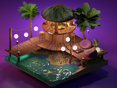 Beach Lounge!🌴🥥 3d 3dlowpoly art beach beachbar blender drinks exterior exteriordesign exteriorstyling lounge loungedesign lowpolyart semirealism summer