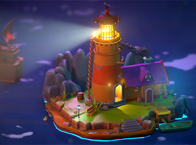 The Lighthouse! 🏝💡⚡ 3d 3dmodeling aftereffects animation blender cartoon cgi eevee fantasy island lighthouse premierepro render