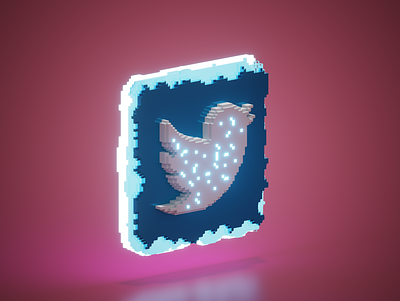Glowing Twitter logo 3d blender blender3d magicavoxel pixelart pixels twitter voxelart voxels
