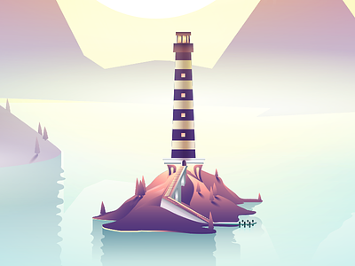 Morning Landscape dawn illustration lighthouse vector water