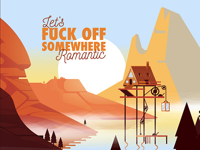 Somewhere Romantic game art hills illustration morning summer vector water waterfall