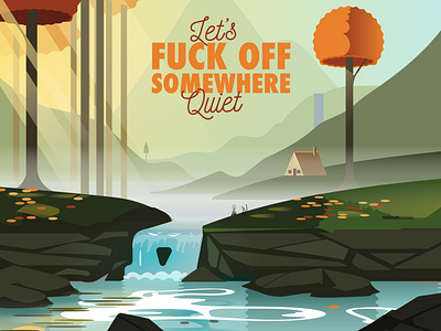 Somewhere quiet game art hills house illustration serene vector water waterfall