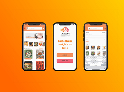 UI/UX Design of Craving Food Delivery Mobile App app app design branding design illustration logo mobile ui design prototype ui vector