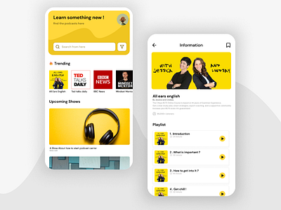 Podcast App android animation app back branding design graphic design headphone illustration ios logo music podcast round square typography ui ux vector yellow
