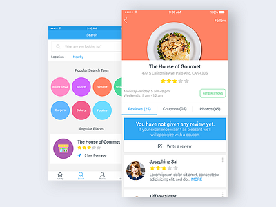Restaurant Reviews android app cards design flat material