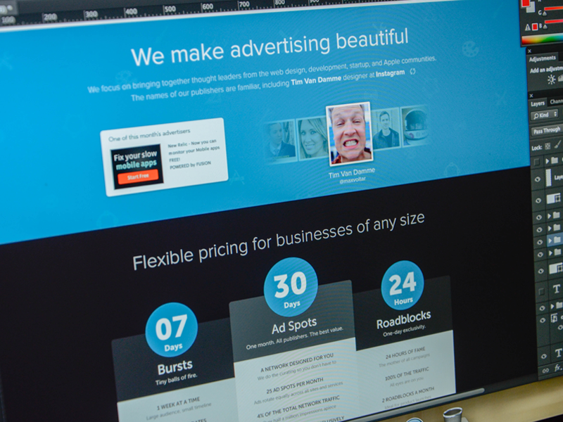 FusionAds redesign web design landing page homepage fusion ads buysellads web design fusion