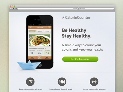 CalorieCounter landing page (WIP) clean web design splash landing page app web calorie calorie counter neat tanveer