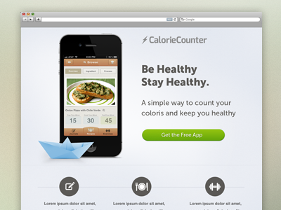 CalorieCounter landing page (WIP) app calorie calorie counter clean landing page neat splash tanveer web web design