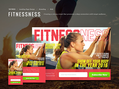 Fitnessness email capture landing page magazine squeeze visual design web