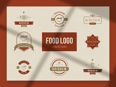 Food Logo Collections badge logo branding card design design food food logo graphic design icon illustration logo logo design print design restaurant vector