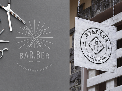 Barbershop Logo badge logo barber barber logo branding card design design graphic design illustration logo logo collection logo design logo templates ui ux vector