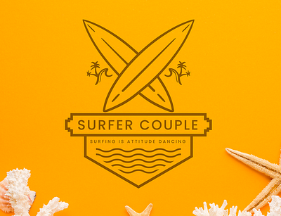 Surfer Couple Logo badge design badge logo beach branding card design design graphic design illustration logo logo design summer surf logo surfing surfing logo vacation vector wave logo